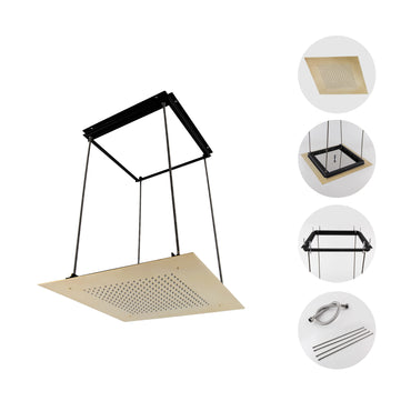 Square recessed 400mm shower head stainless steel - brushed brass