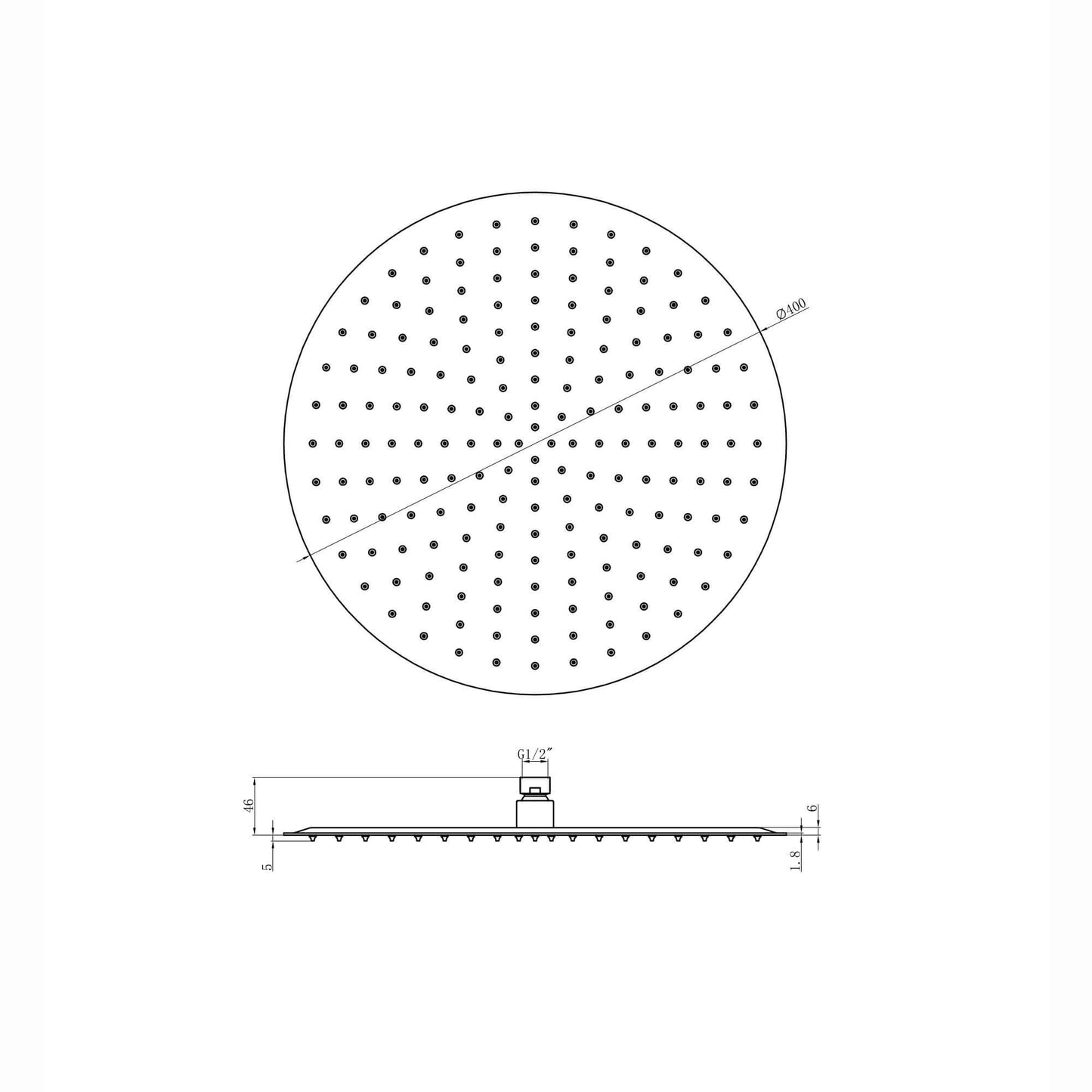 Buy Round ultra slim shower head stainless steel 400mm - brushed brass online UK