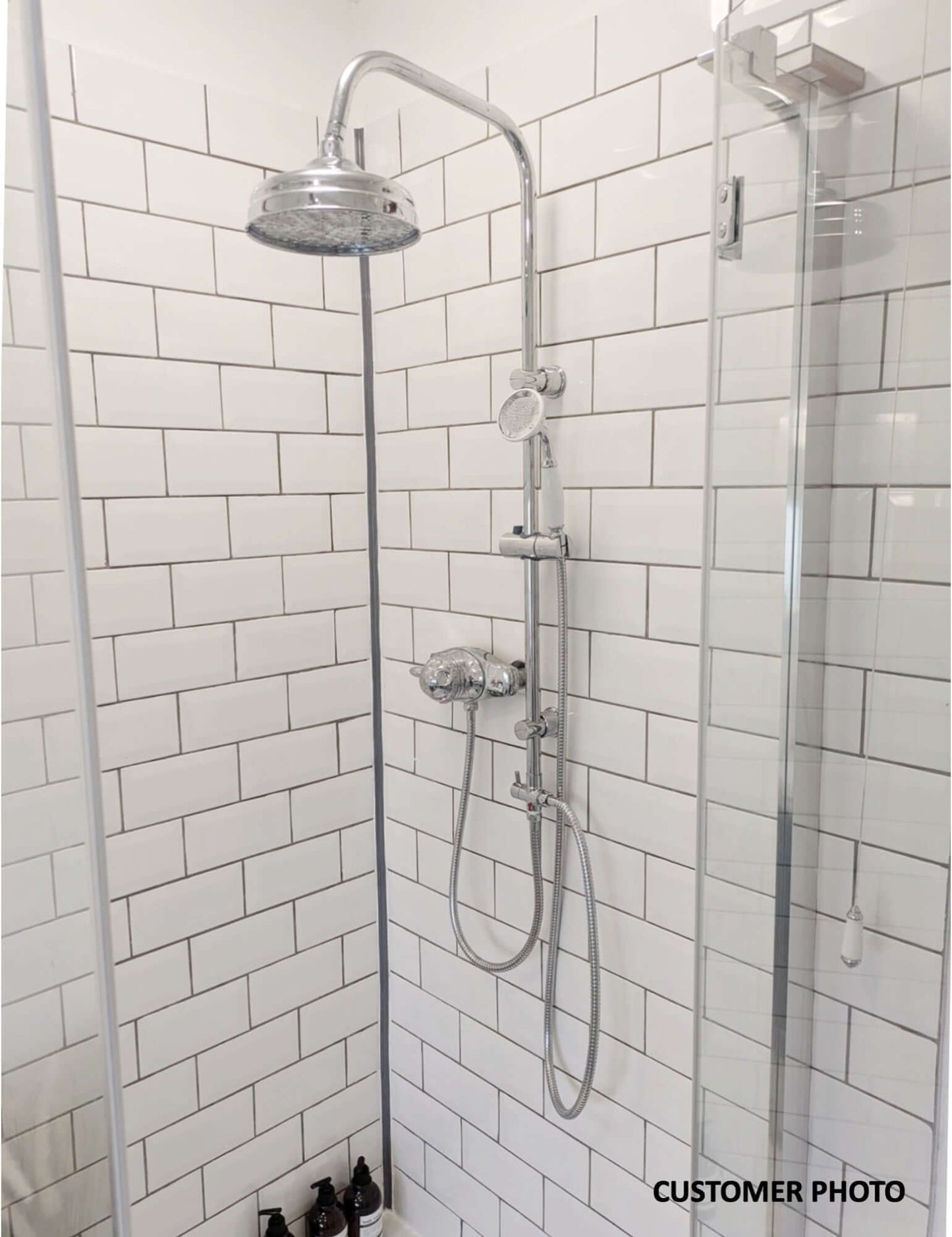 Buy Carre Dual Rigid Riser Kit Traditional Solid Brass Overhead Rain Shower & Brass Handheld Shower - Chrome Online UK | HOUSE OF ENKI