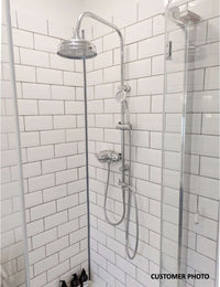Buy Carre Dual Rigid Riser Kit Traditional Solid Brass Overhead Rain Shower & Brass Handheld Shower - Chrome Online UK | HOUSE OF ENKI