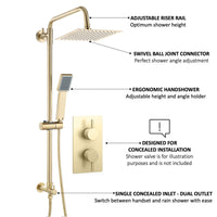 Buy Square dual shower riser rail kit for concealed installation - brushed brass Online UK | HOUSE OF ENKI