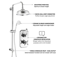 Traditional dual shower riser rail kit for concealed installation - chrome