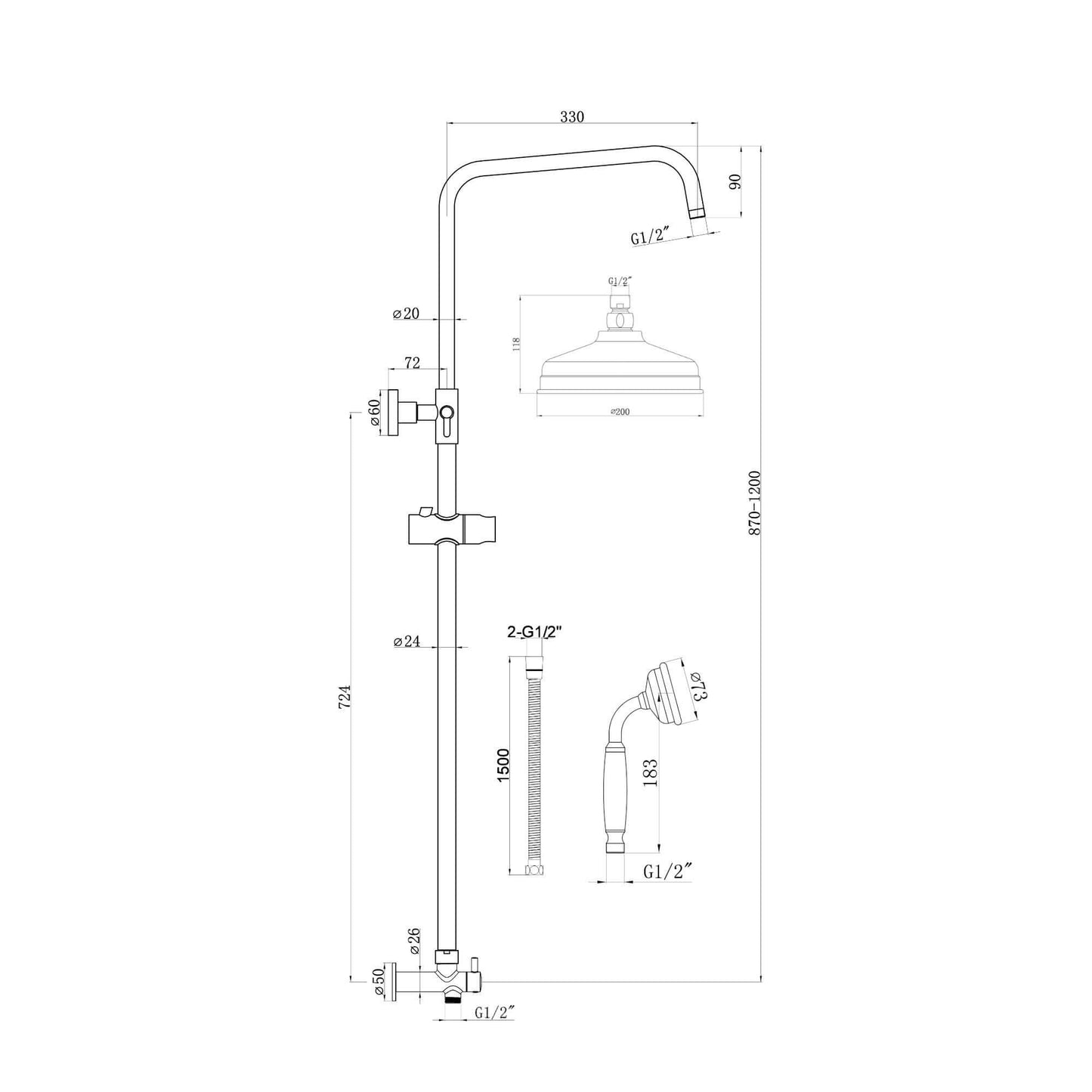 Buy Traditional dual shower riser rail kit for concealed installation - chrome online UK