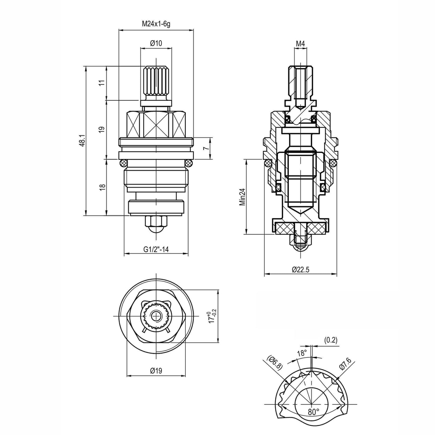 Buy Thermostatic shower bar valve cartridge - Vito online UK