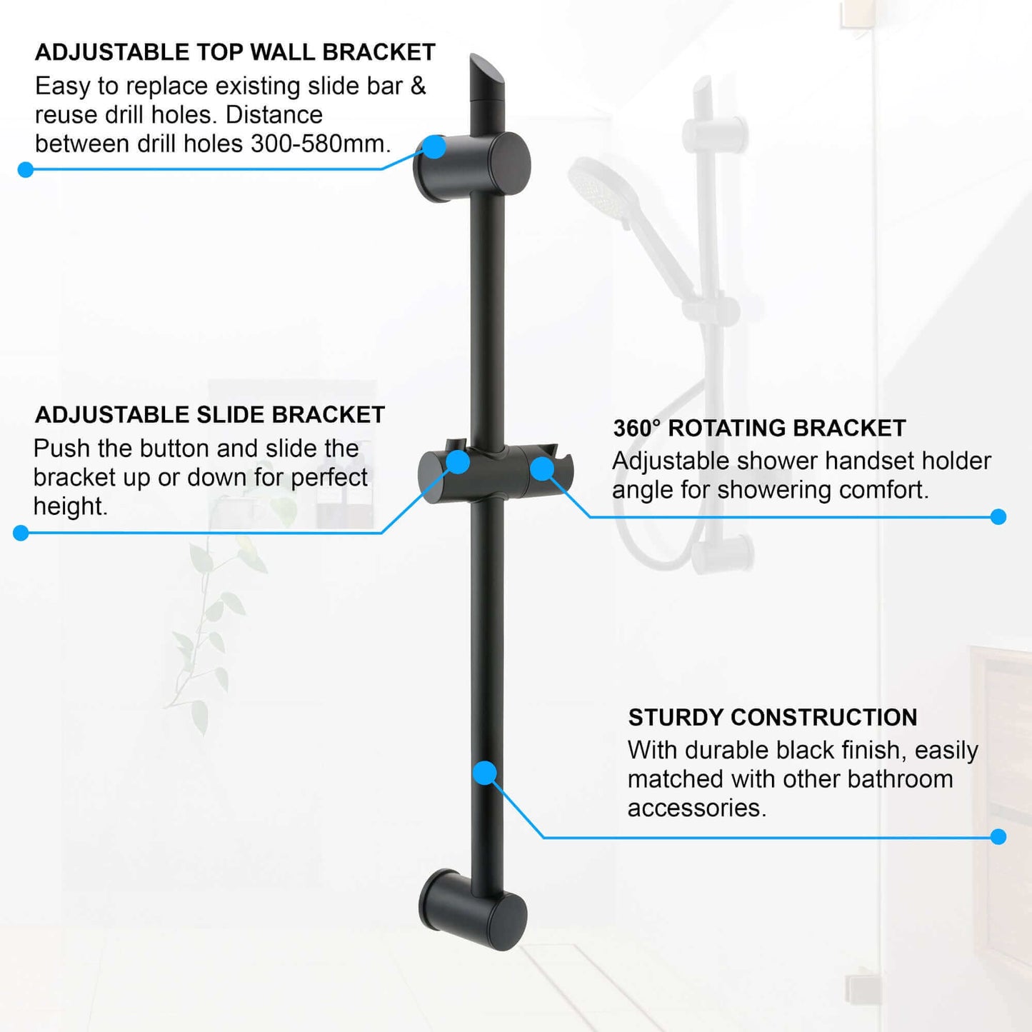 Buy Adjustable sliding shower rail - black Online UK | HOUSE OF ENKI