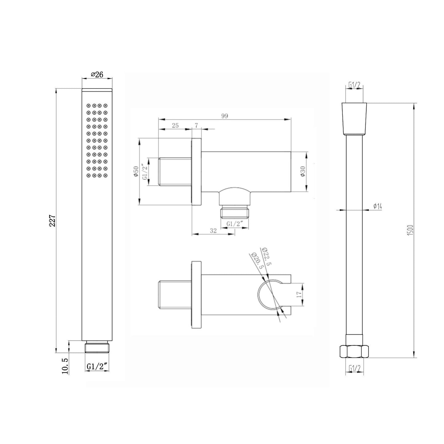 Buy Naples Contemporary Round Concealed Thermostatic Shower Set Incl. Twin Valve, Ceiling Fixed 8" Shower Head, Handshower Kit - Chrome (2 Outlet) online UK