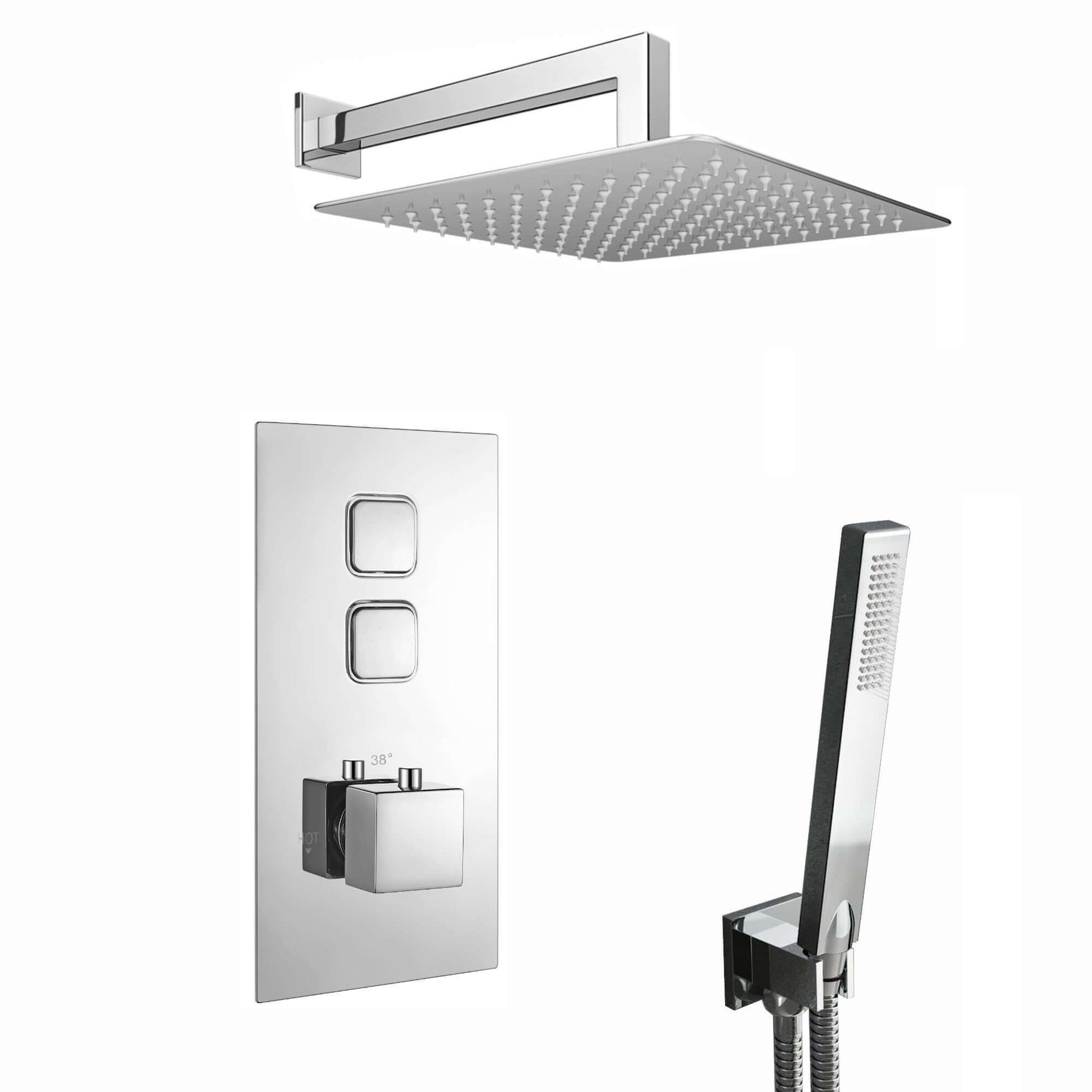 Buy Milan Square Thermostatic Concealed Shower Set with Wall Mounted Shower & Handset Kit - Chrome Online UK | HOUSE OF ENKI