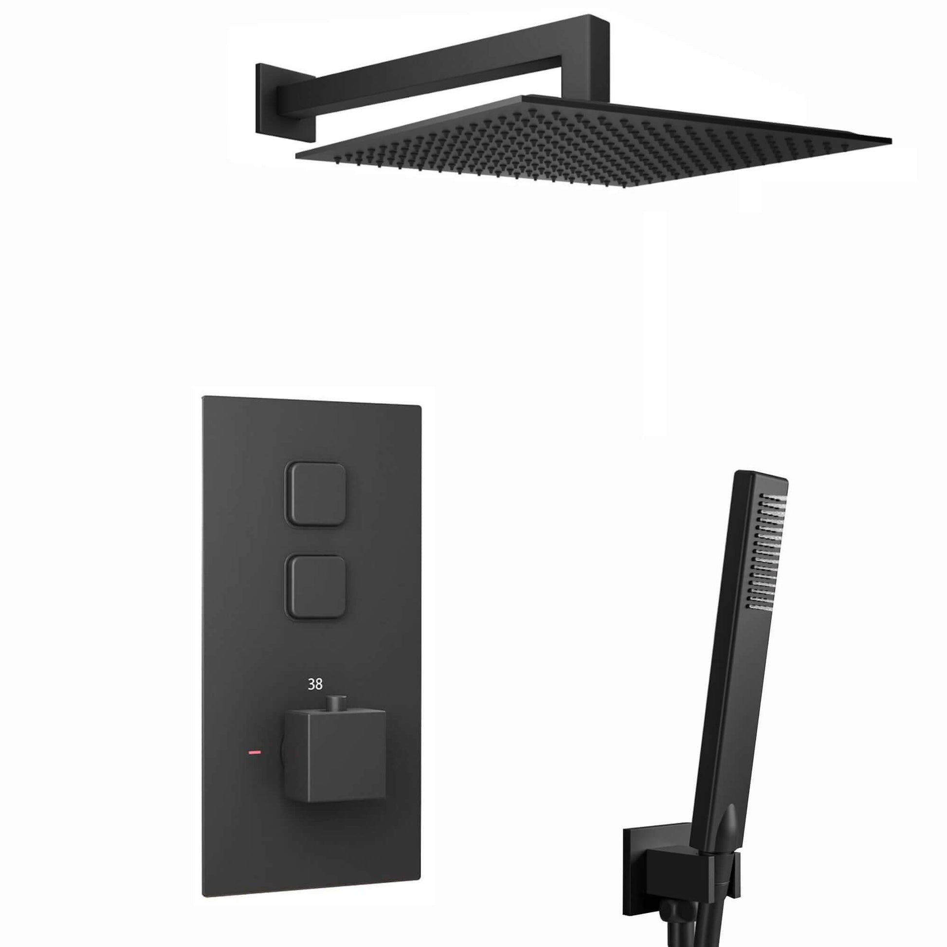 Buy Milan Square Thermostatic Concealed Shower Set with Wall Mounted Shower & Handset Kit - Black Online UK | HOUSE OF ENKI