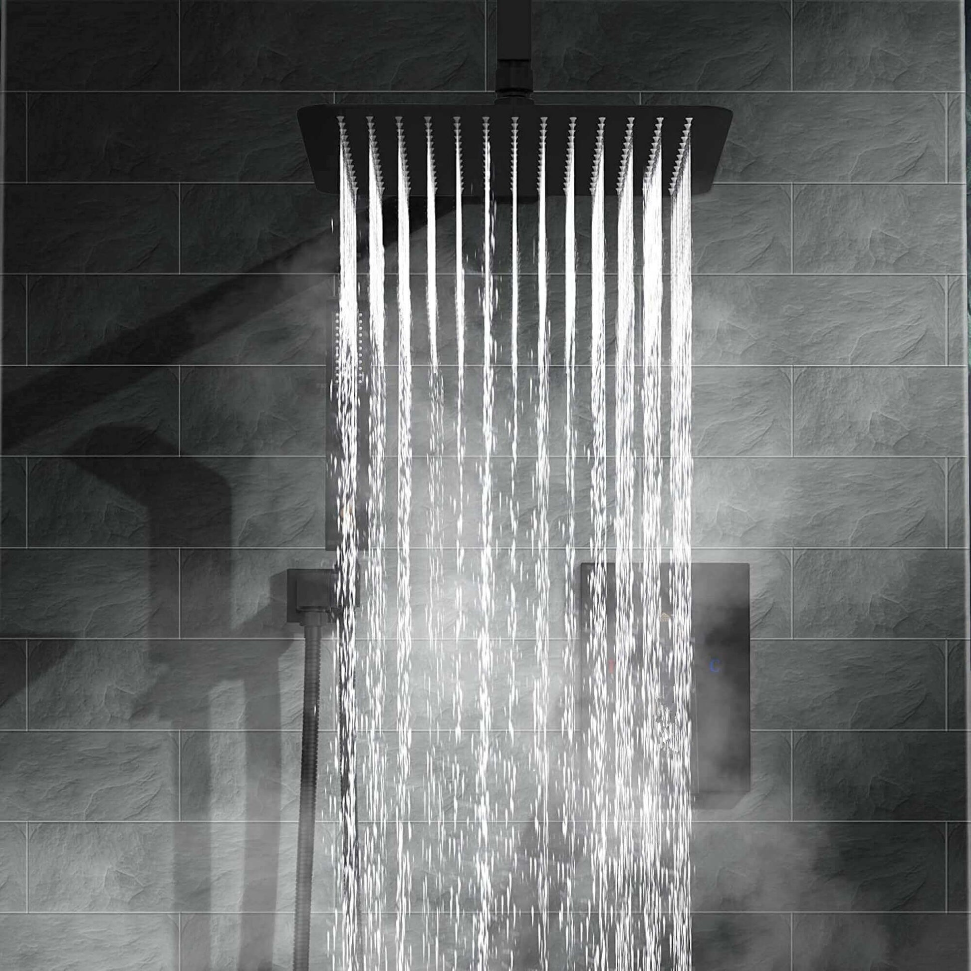 Buy Milan Square Thermostatic Concealed Shower Set with Wall Mounted Shower & Handset Kit - Black Online UK | HOUSE OF ENKI