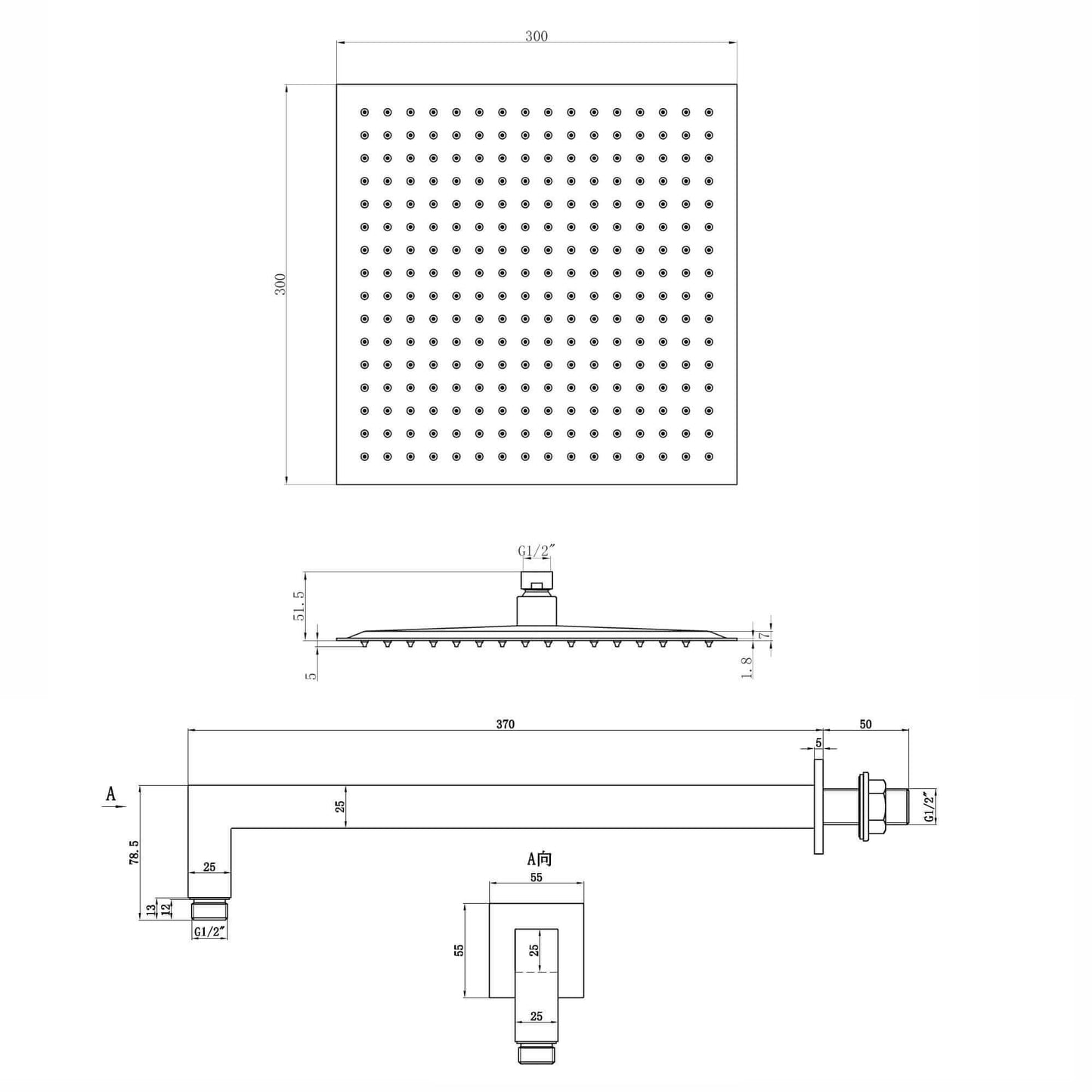 Buy Milan Square Thermostatic Concealed Shower Set with Wall Mounted Shower & Handset Kit - Black Online UK | HOUSE OF ENKI