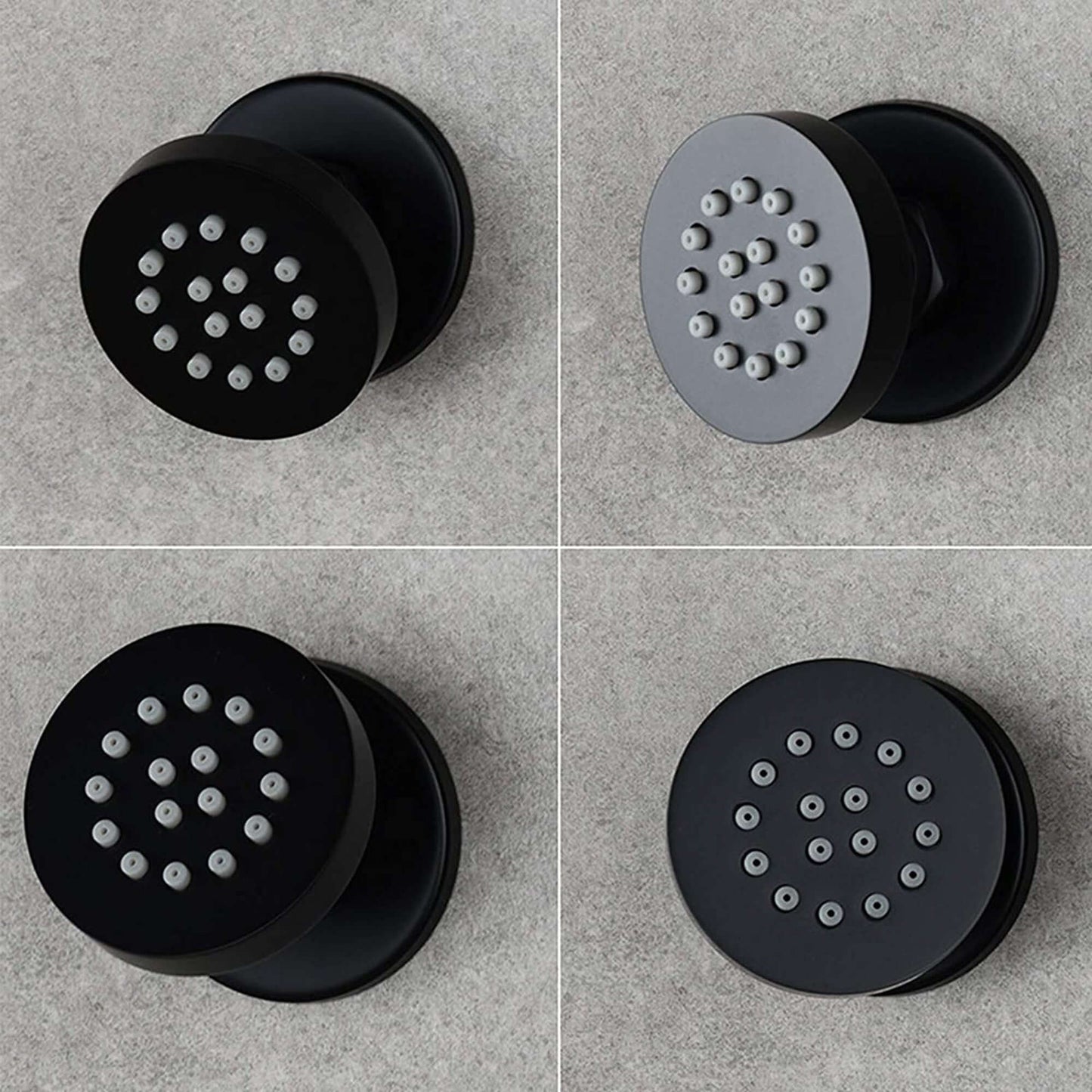 Venice Contemporary Round Concealed Thermostatic Shower Set Incl. Triple Valve, Wall Fixed 8" Shower Head, 4 Spa Body Jets - Black (2 Outlet)