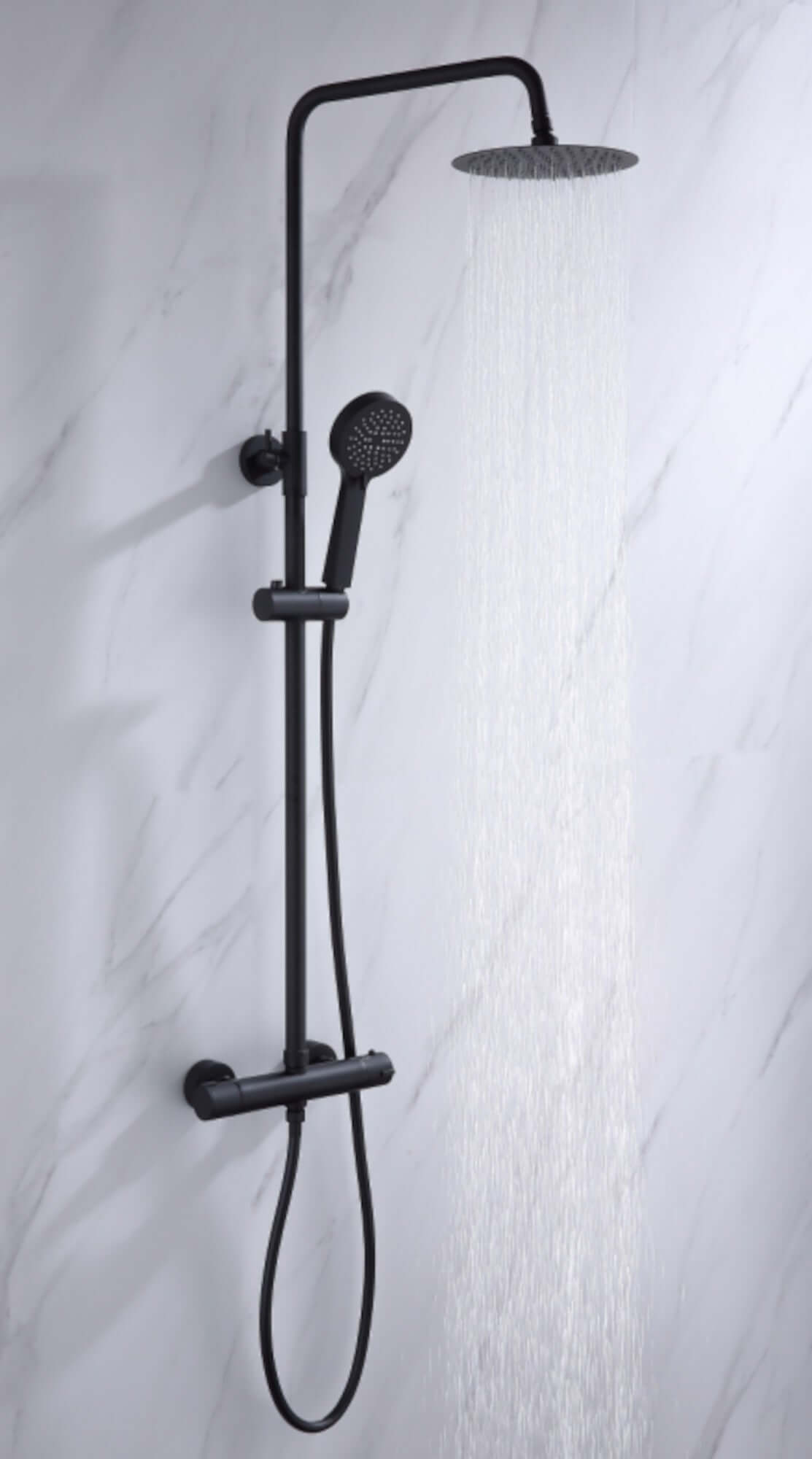 Buy Dune round thermostatic shower set 200mm head & handheld - matt black Online UK | HOUSE OF ENKI