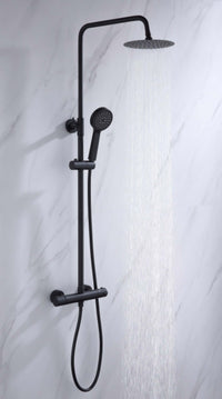 Buy Dune round thermostatic shower set 200mm head & handheld - matt black Online UK | HOUSE OF ENKI