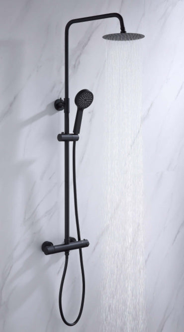 Buy Dune round thermostatic shower set 200mm head & handheld - matt black Online UK | HOUSE OF ENKI