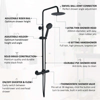 Buy Dune round thermostatic shower set 200mm head & handheld - matt black Online UK | HOUSE OF ENKI