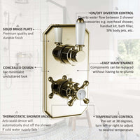 Buy Regent Traditional Crosshead And White Lever Concealed Thermostatic Shower Set Incl. Twin Valve, Wall Fixed 8" Shower Head, Handshower Kit - Gold (2 Outlet) Online UK | HOUSE OF ENKI