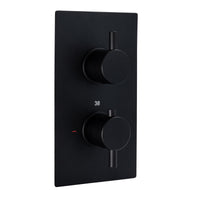 Naples Contemporary Round Concealed Thermostatic Shower Set Incl. Twin Valve, Wall Fixed 8" Shower Head, Slider Rail Kit - Matt Black (2 Outlet)