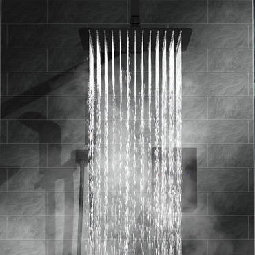 Venice Square Concealed Thermostatic Shower Set Incl. Twin Valve, Wall Fixed 8" Shower Head, Handset Kit - Matte Black (2 Outlet)