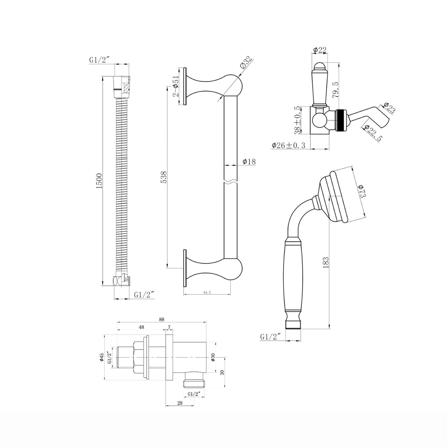 Buy Regent Traditional Crosshead And White Lever Concealed Thermostatic Shower Set Incl. Triple Diverter Valve, Wall Fixed 8" Shower Head, Slider Rail Kit, Bath Filler Waste with Overflow - Antique Brass (3 Outlet) Online UK | HOUSE OF ENKI