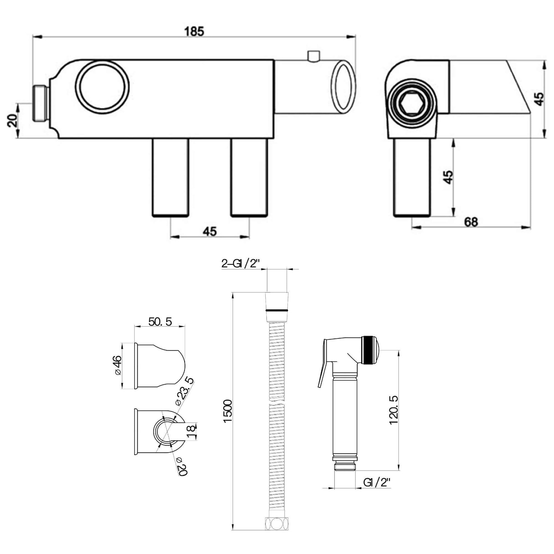 Buy Vito Vertical Thermostatic Shower Bar Mixer Valve Tap With Contemporary Douche Bidet Handshower Spray Kit - Chrome Online UK | HOUSE OF ENKI