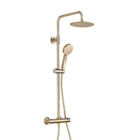 Buy Dune round thermostatic shower set 200mm head & handheld - brushed brass Online UK | HOUSE OF ENKI