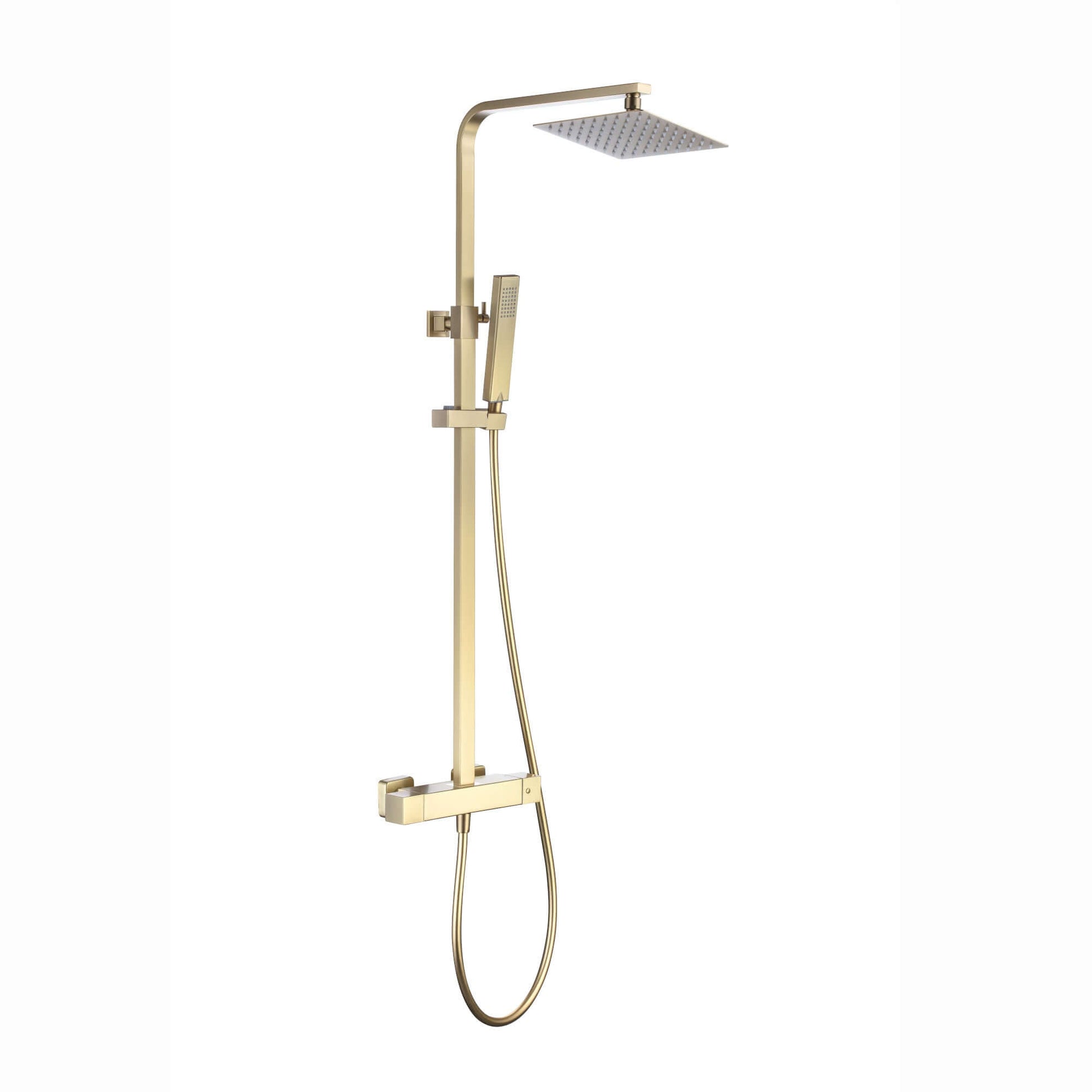Buy Enzo square thermostatic shower set two outlet with ultra slim 200mm shower head and handheld - brushed brass Online UK | HOUSE OF ENKI