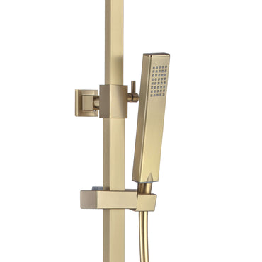 Buy Enzo square thermostatic shower set two outlet with ultra slim 200mm shower head and handheld - brushed brass Online UK | HOUSE OF ENKI