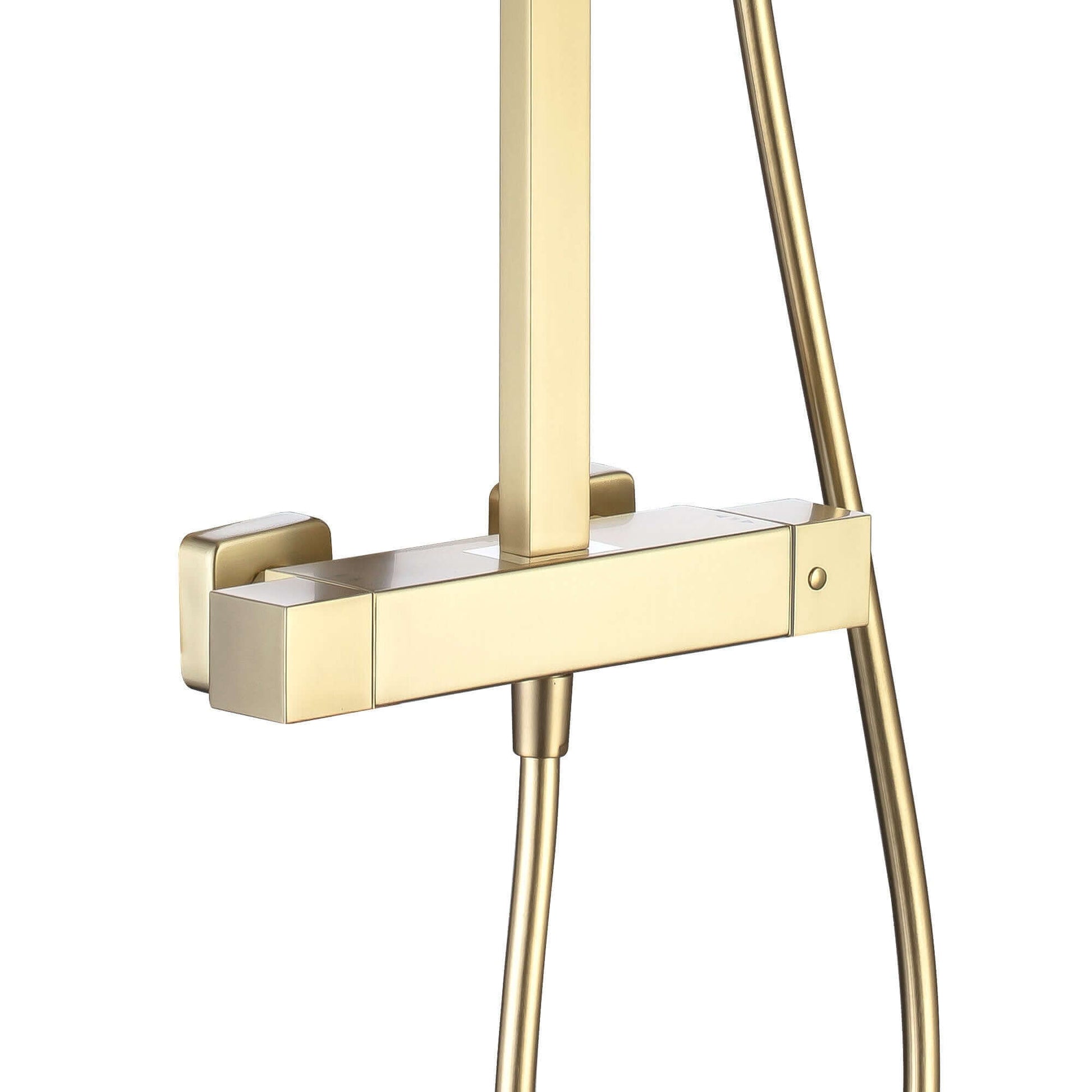 Buy Enzo square thermostatic shower set two outlet with ultra slim 200mm shower head and handheld - brushed brass Online UK | HOUSE OF ENKI