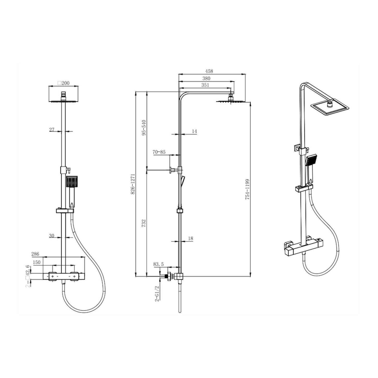 Buy Enzo square thermostatic shower set two outlet with ultra slim 200mm shower head and handheld - gunmetal grey Online UK | HOUSE OF ENKI