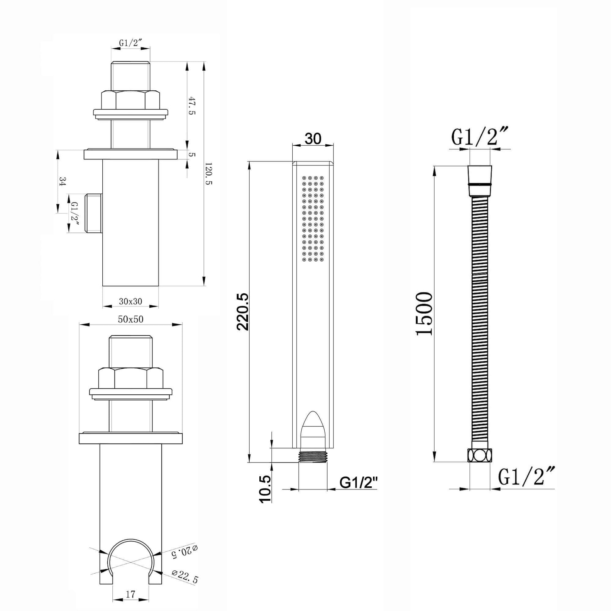 Buy Milan Square Thermostatic Concealed Shower Set with Body Jets, Ceiling Overhead Shower, Handset Kit - Chrome Online UK | HOUSE OF ENKI