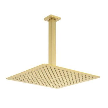 Spello Square Thermostatic Concealed Shower Set with Ceiling Mounted Shower - Brushed Brass