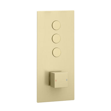 Spello Square Thermostatic Concealed Shower Set with Dual Overhead Shower, Handset Kit - Brushed Brass