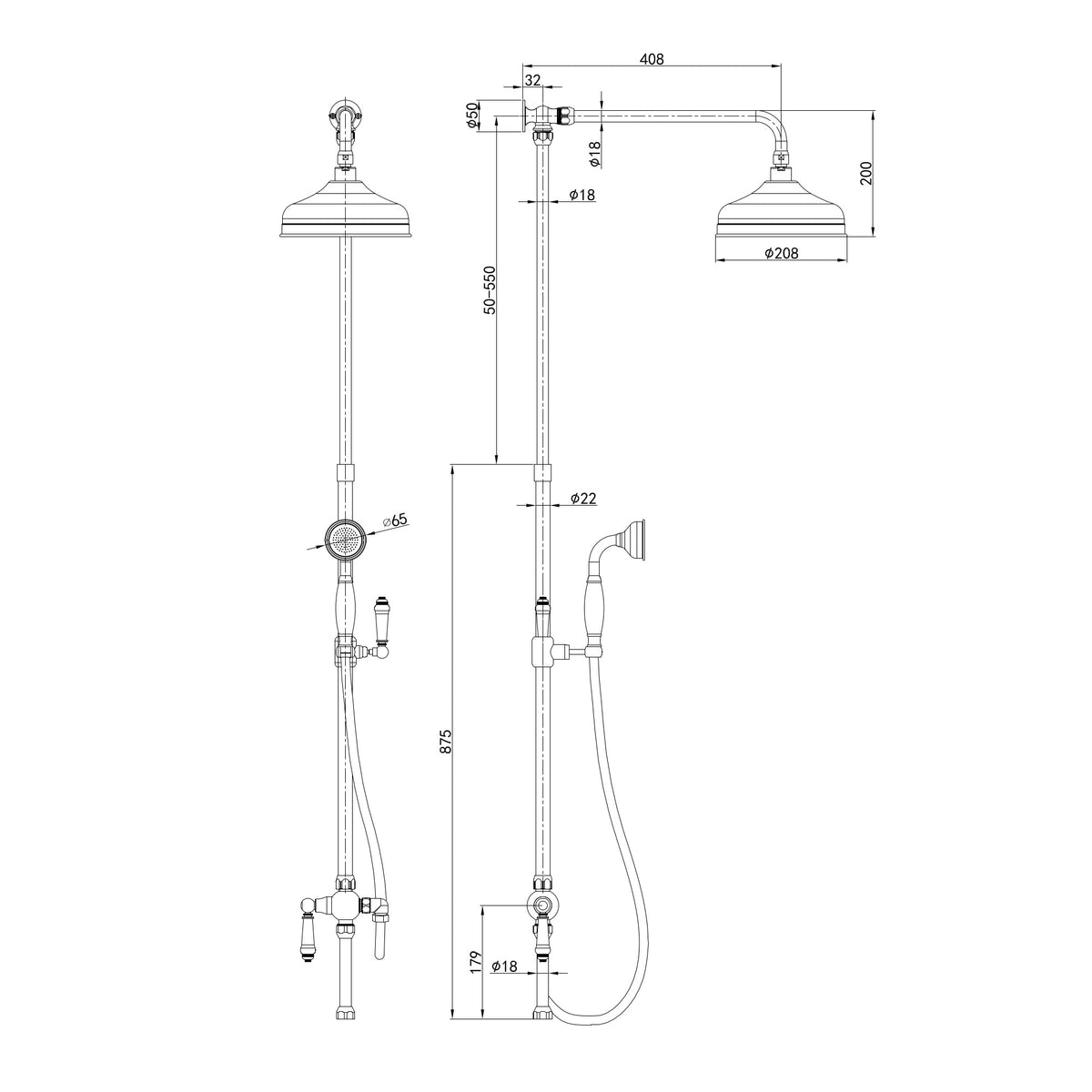 Dulwich Traditional Rigid Riser Kit Diverter - Chrome