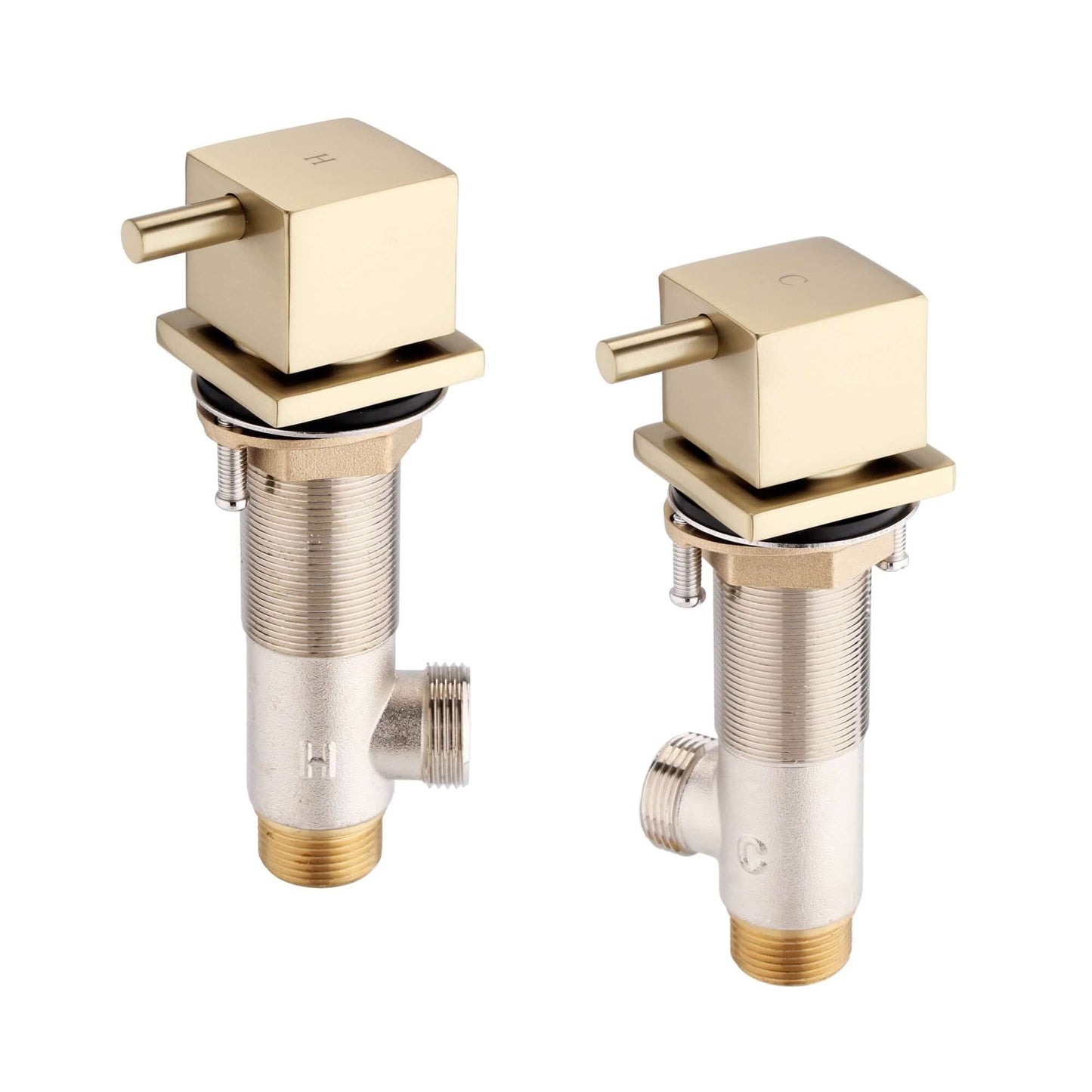 Buy Square 3/4" deck bath side valves (pair) - brushed brass Online UK | HOUSE OF ENKI