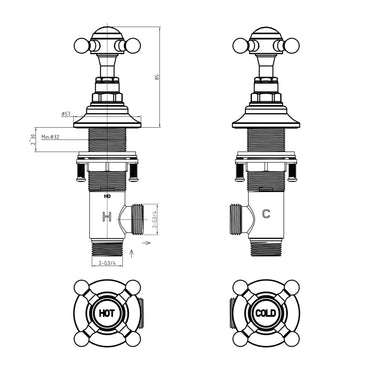 Buy Traditional 3/4" deck bath side valves (pair) - gold Online UK | HOUSE OF ENKI