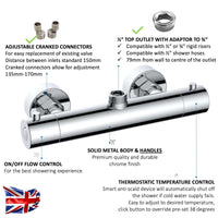 Buy Dune thermostatic bar shower mixer valve top outlet 1/2" or 3/4" outlet (with adaptor) contemporary - chrome Online UK | HOUSE OF ENKI