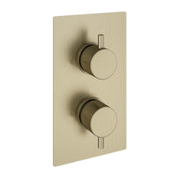 Naples contemporary round concealed thermostatic twin shower valve with 1 outlet - brushed brass