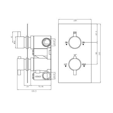Naples contemporary round concealed thermostatic twin shower valve with 2 outlets - gunmetal grey
