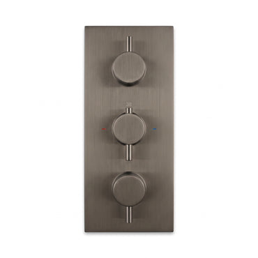 Naples contemporary round concealed thermostatic triple shower valve with 3 outlets - gunmetal grey