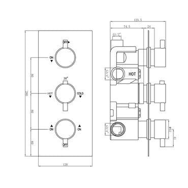 Naples contemporary round concealed thermostatic triple shower valve with 3 outlets - gunmetal grey