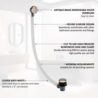 Buy Easy clean cut to size pipe bath sprung waste & overflow (bath thickness 5-15mm) - antique brass Online UK | HOUSE OF ENKI