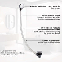 Buy Easy clean cut to size pipe bath sprung waste & overflow (bath thickness 5-15mm) - chrome Online UK | HOUSE OF ENKI