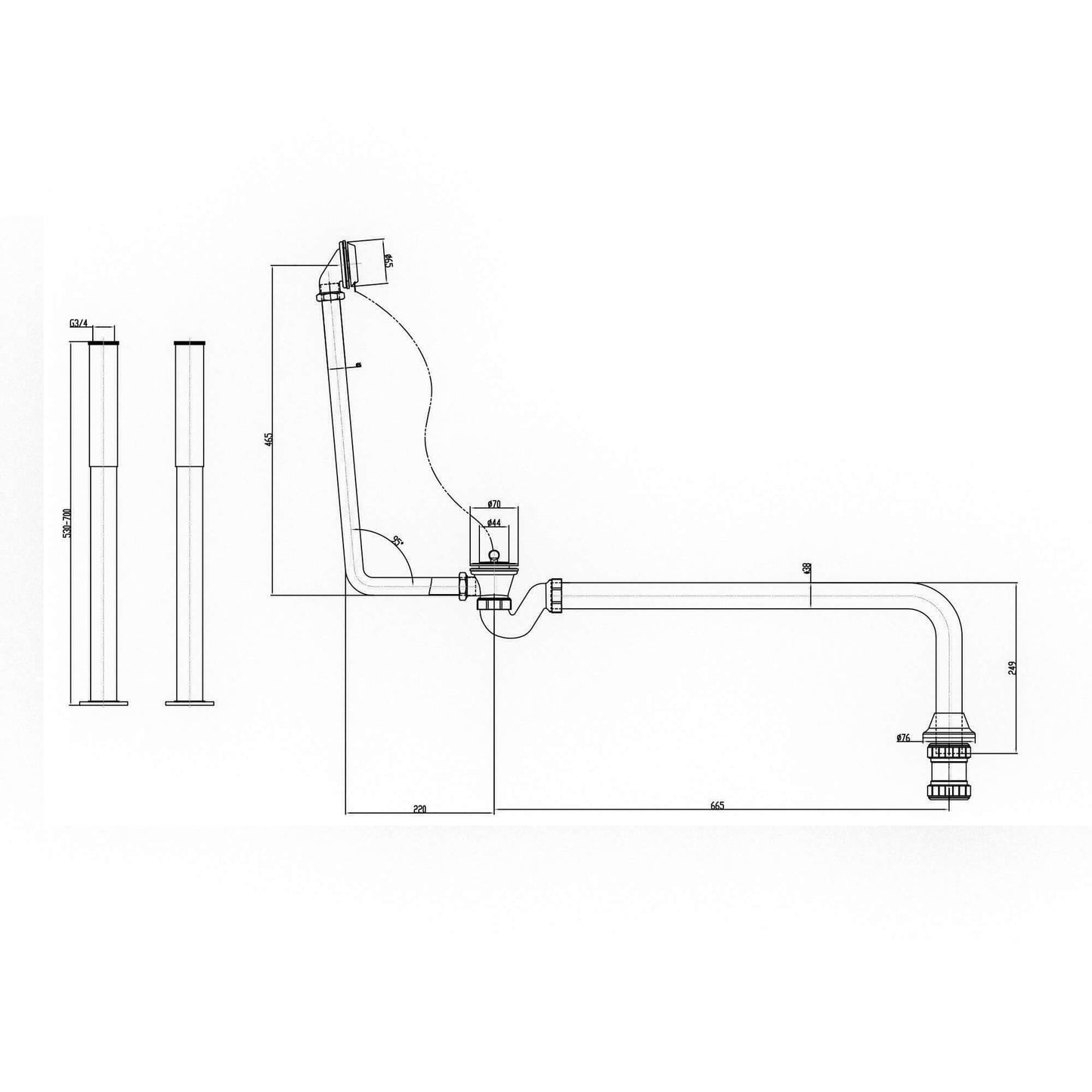 Buy Roll top bath pack incl. exposed bath waste, shrouds and bath trap - chrome online UK