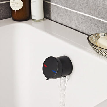 Round temperature control bath mixer filler with overflow and clicker waste - matt black