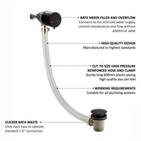 Round temperature control bath mixer filler with overflow and clicker waste - matt black