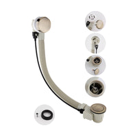 Bath pop up waste with overflow suitable for 5-25mm bath thickness - antique brass