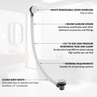 Easy clean cut to size pipe bath sprung waste & overflow (bath thickness 5-15mm) - matt white