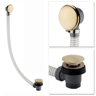 Easy clean cut to size pipe bath sprung waste & overflow (bath thickness 5-15mm) - brushed brass