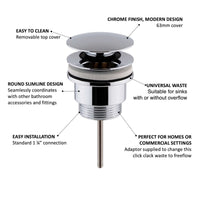 Buy Universal click clack or freeflow basin waste for sinks with or without overflow - chrome Online UK | HOUSE OF ENKI