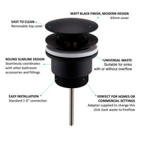 Buy Universal click clack or freeflow basin waste for sinks with or without overflow - matt black Online UK | HOUSE OF ENKI